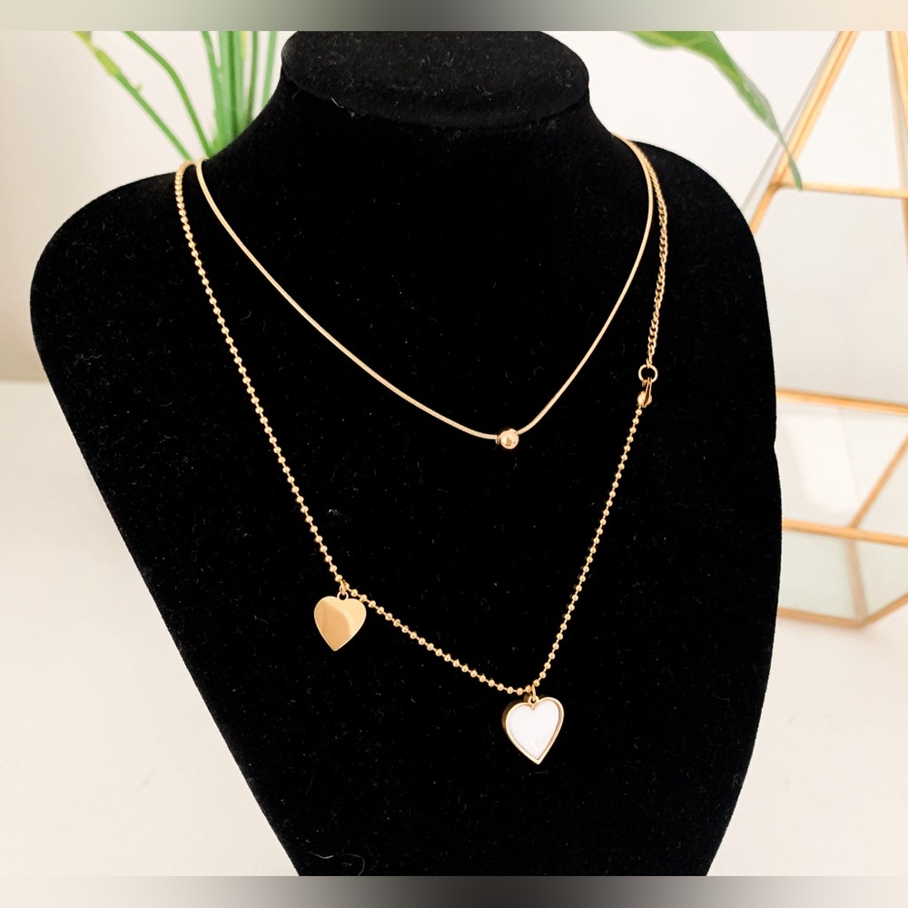 18K Gold Plated layered heart necklace